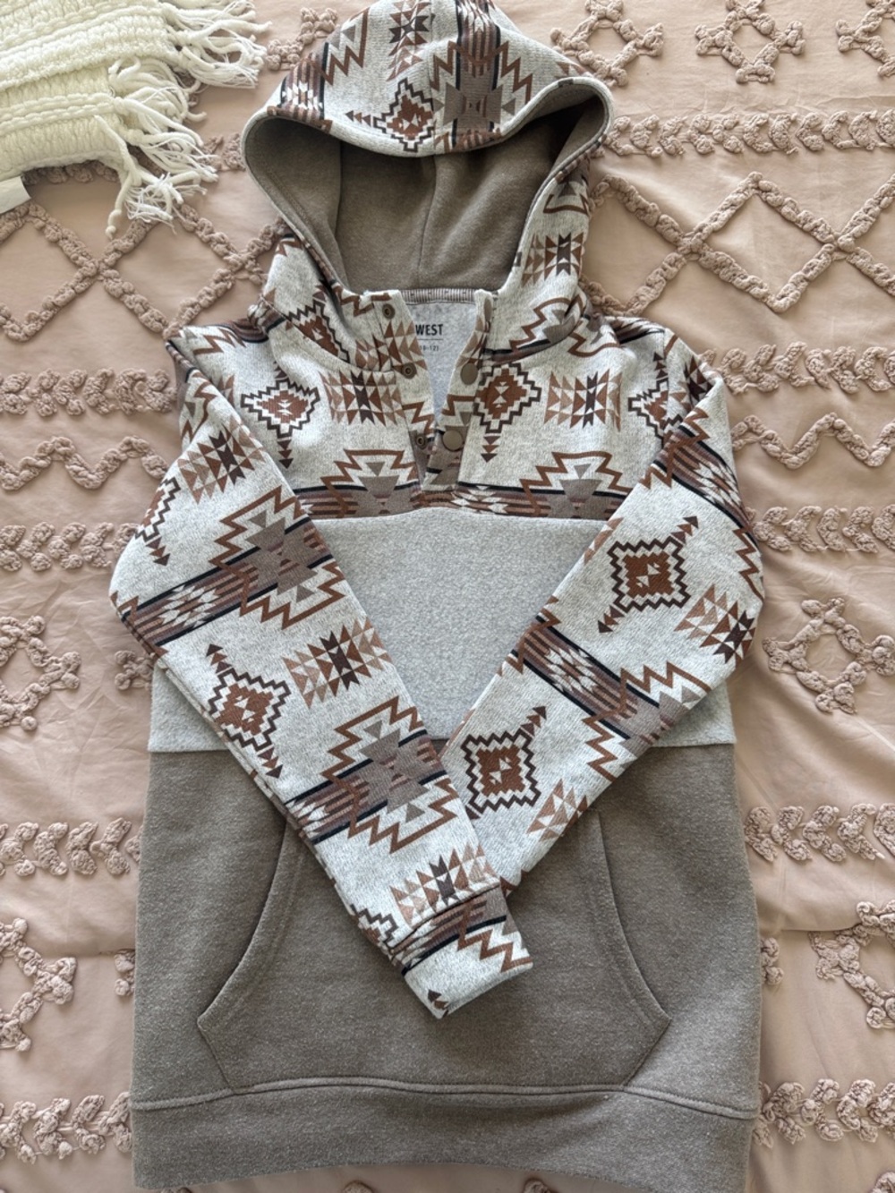 Kids Aztec Pullover Hoodie - Brown & Cream